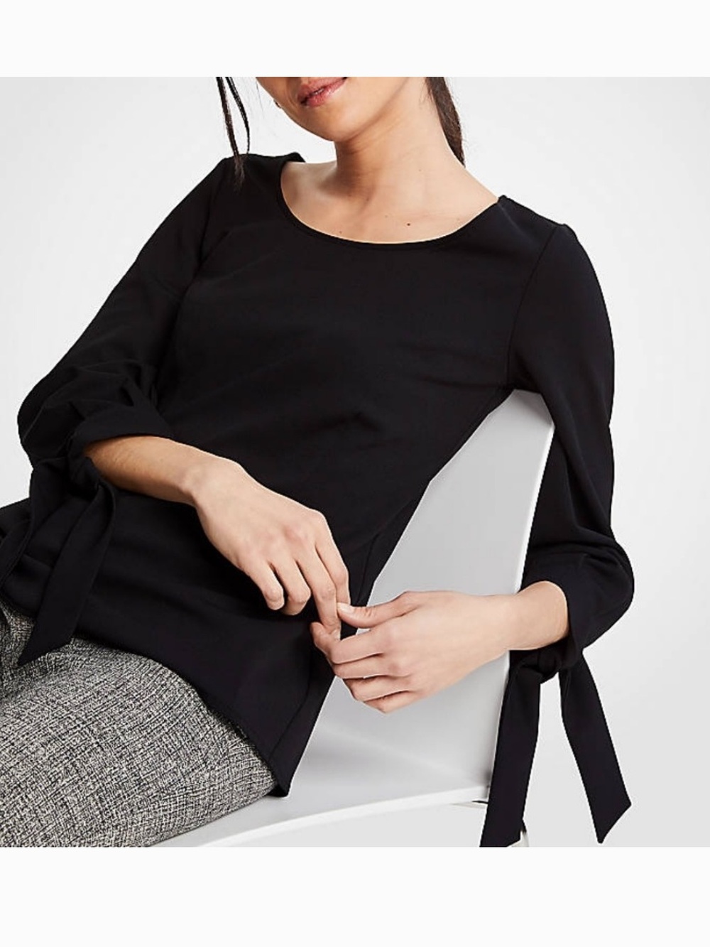 Ann Taylor Black Blouse with Sleeve Tie